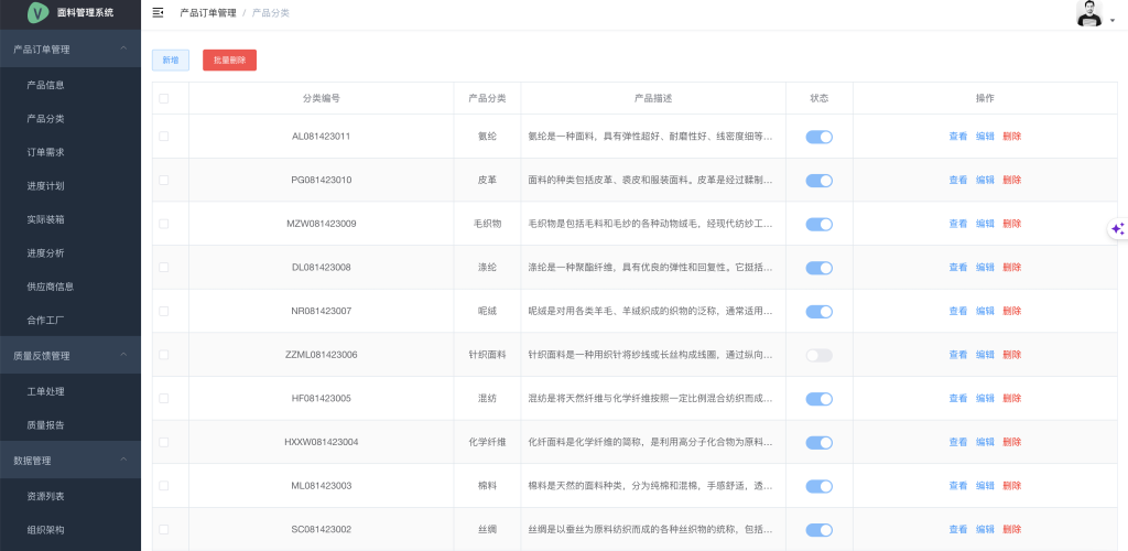 打扮面料采购治理系统